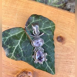 Two Quartz Crystal, Gemstones, Oval and Teardrop Shape, 925 Silver Pendant